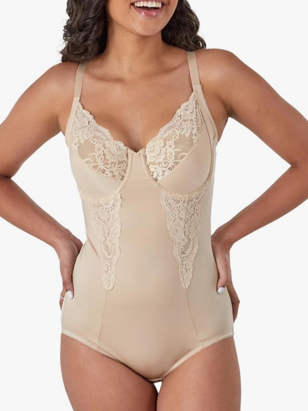 Maidenform Ultra Firm Lace-Trim Shaping Bodysuit - Beige 36D